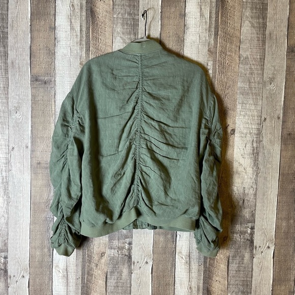 FREE PEOPLE Ruched Linen Bomber Jacket - Picture 7 of 8
